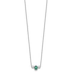 14k White Gold 1 1/8 carat Lab Grown Diamond VS/SI+ G+ and Created Emerald Complete Three Stone 16 inch Necklace