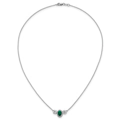 14k White Gold 1 1/8 carat Lab Grown Diamond VS/SI+ G+ and Created Emerald Complete Three Stone 16 inch Necklace
