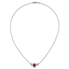 14k White Gold 1 1/8 carat Lab Grown Diamond VS/SI+ G+ and Created Ruby Complete Three Stone 16 inch Necklace