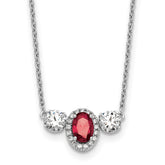 14k White Gold 1 1/8 carat Lab Grown Diamond VS/SI+ G+ and Created Ruby Complete Three Stone 16 inch Necklace