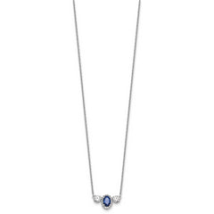 14k White Gold 1 1/8 carat Lab Grown Diamond VS/SI+ G+ and Created Sapphire Complete Three Stone 16 inch Necklace