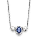14k White Gold 1 1/8 carat Lab Grown Diamond VS/SI+ G+ and Created Sapphire Complete Three Stone 16 inch Necklace