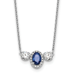 14k White Gold 1 1/8 carat Lab Grown Diamond VS/SI+ G+ and Created Sapphire Complete Three Stone 16 inch Necklace