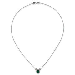 14k White Gold 1/2 carat Lab Grown Diamond VS/SI+ G+ and Created Emerald Complete Three Stone 16 inch Necklace