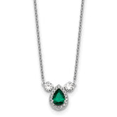 14k White Gold 1/2 carat Lab Grown Diamond VS/SI+ G+ and Created Emerald Complete Three Stone 16 inch Necklace