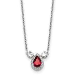 14k White Gold 1/2 carat Lab Grown Diamond VS/SI+ G+ and Created Ruby Complete Three Stone 16 inch Necklace