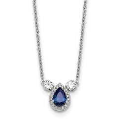 14k White Gold 1/2 carat Lab Grown Diamond VS/SI+ G+ and Created Sapphire Complete Three Stone 16 inch Necklace
