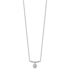 14K White Gold 1/4 carat Diamond Bar with Dangle Pear Halo 18 inch Necklace