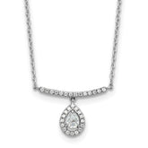 14K White Gold 1/4 carat Diamond Bar with Dangle Pear Halo 18 inch Necklace
