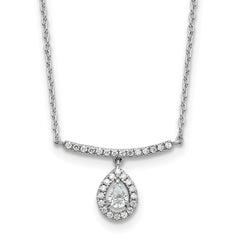 14K White Gold 1/4 carat Diamond Bar with Dangle Pear Halo 18 inch Necklace