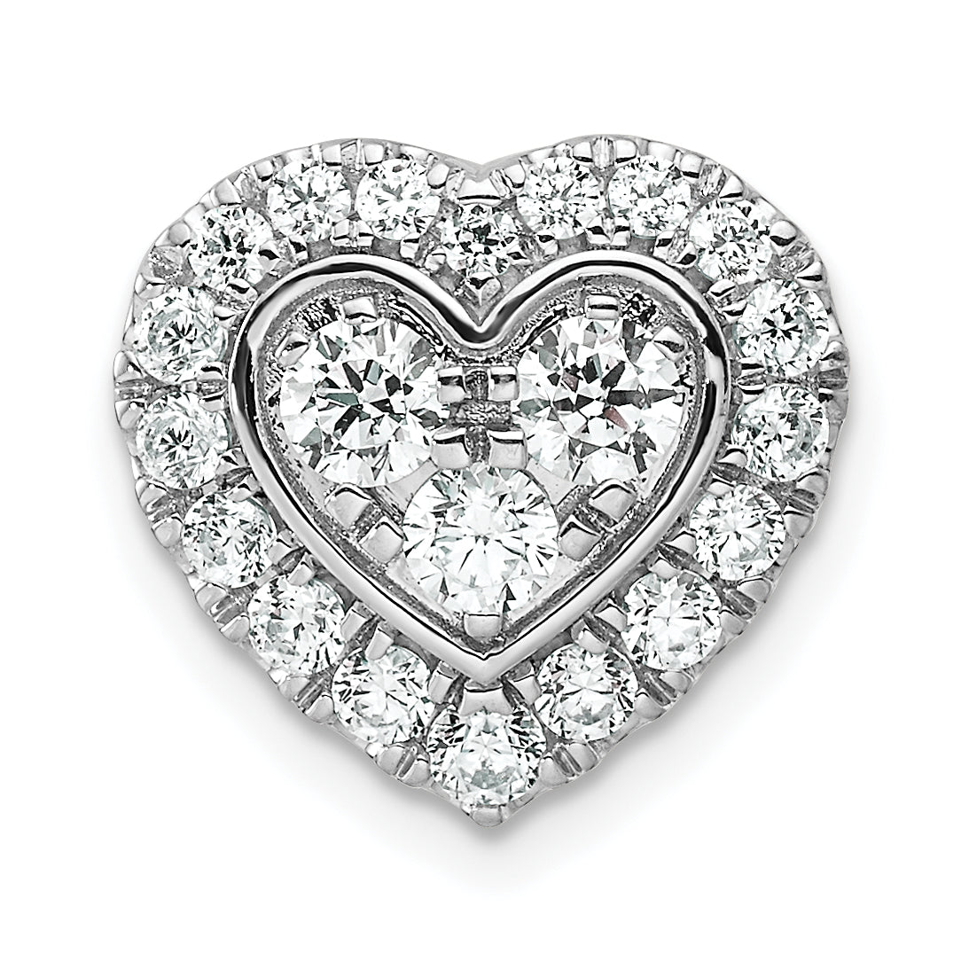 14k White Gold 7/8 carat Lab Grown Diamond VS/SI+ G+ Complete Halo Heart Chain Slide Pendant
