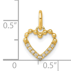 14K Polished Diamond Beaded Heart Pendant
