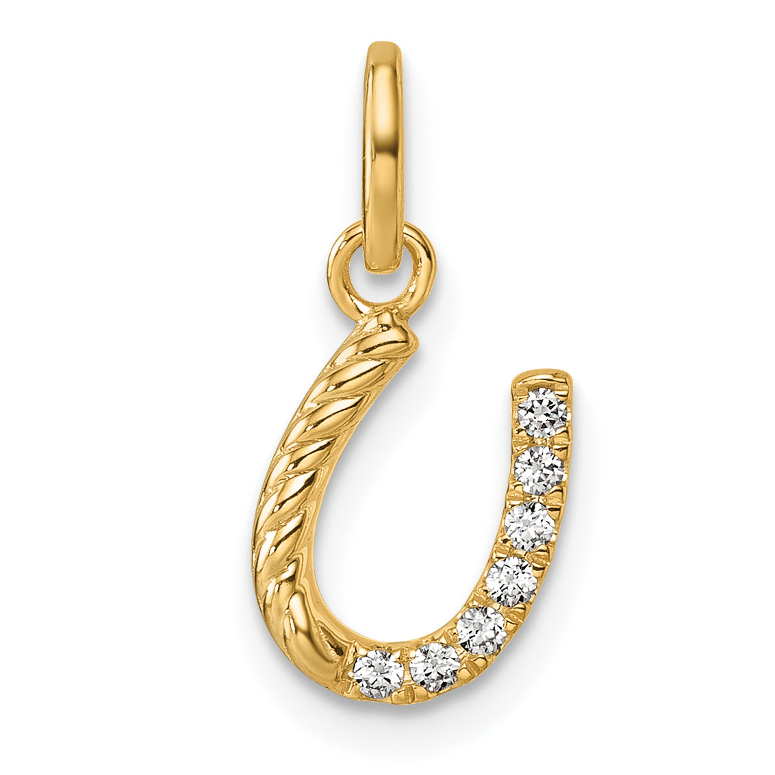 14k Polished Diamond Beaded Horseshoe Pendant