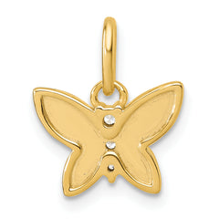 14K Polished and Hammered Diamond Butterfly Pendant