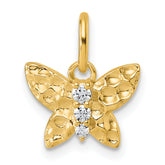 14K Polished and Hammered Diamond Butterfly Pendant
