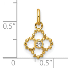 14K Polished 1/20 carat Diamond Beaded Floral Pendant