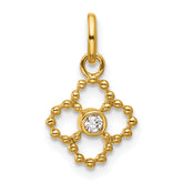 14K Polished 1/20 carat Diamond Beaded Floral Pendant