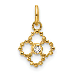 14K Polished 1/20 carat Diamond Beaded Floral Pendant