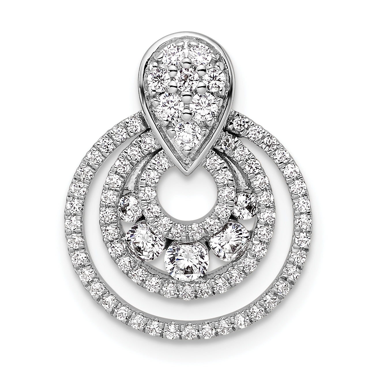 14K White Gold Polished 5/8 carat Diamond Layered Circles Doorknocker Chain Slide