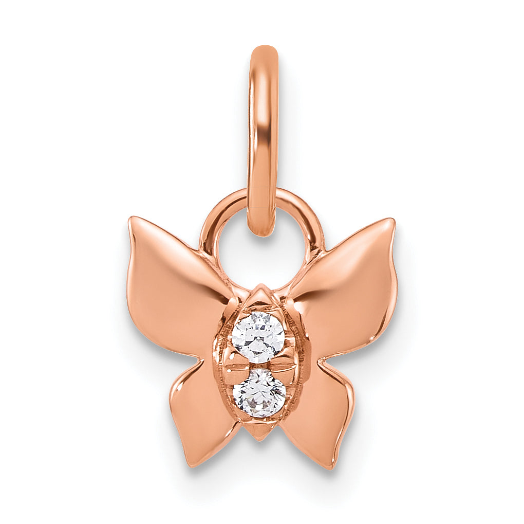 14K Rose Gold Polished Diamond Butterfly Charm