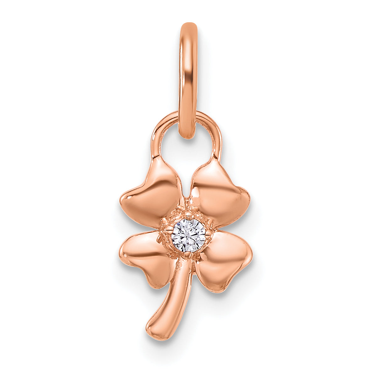 14K Rose Gold Polished Diamond Four Leaf Clover Charm