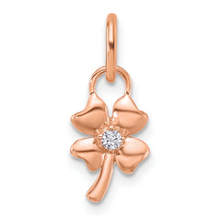14K Rose Gold Polished Diamond Four Leaf Clover Charm