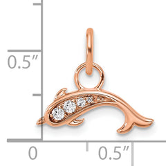 14K Rose Gold Polished Diamond Dolphin Charm