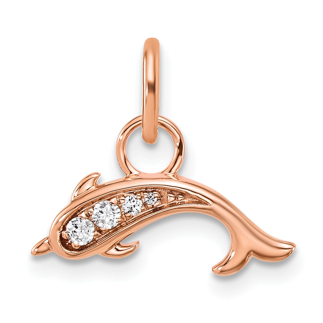 14K Rose Gold Polished Diamond Dolphin Charm
