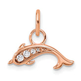 14K Rose Gold Polished Diamond Dolphin Charm