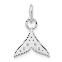 14K White Gold Polished Diamond Whale Tail Charm