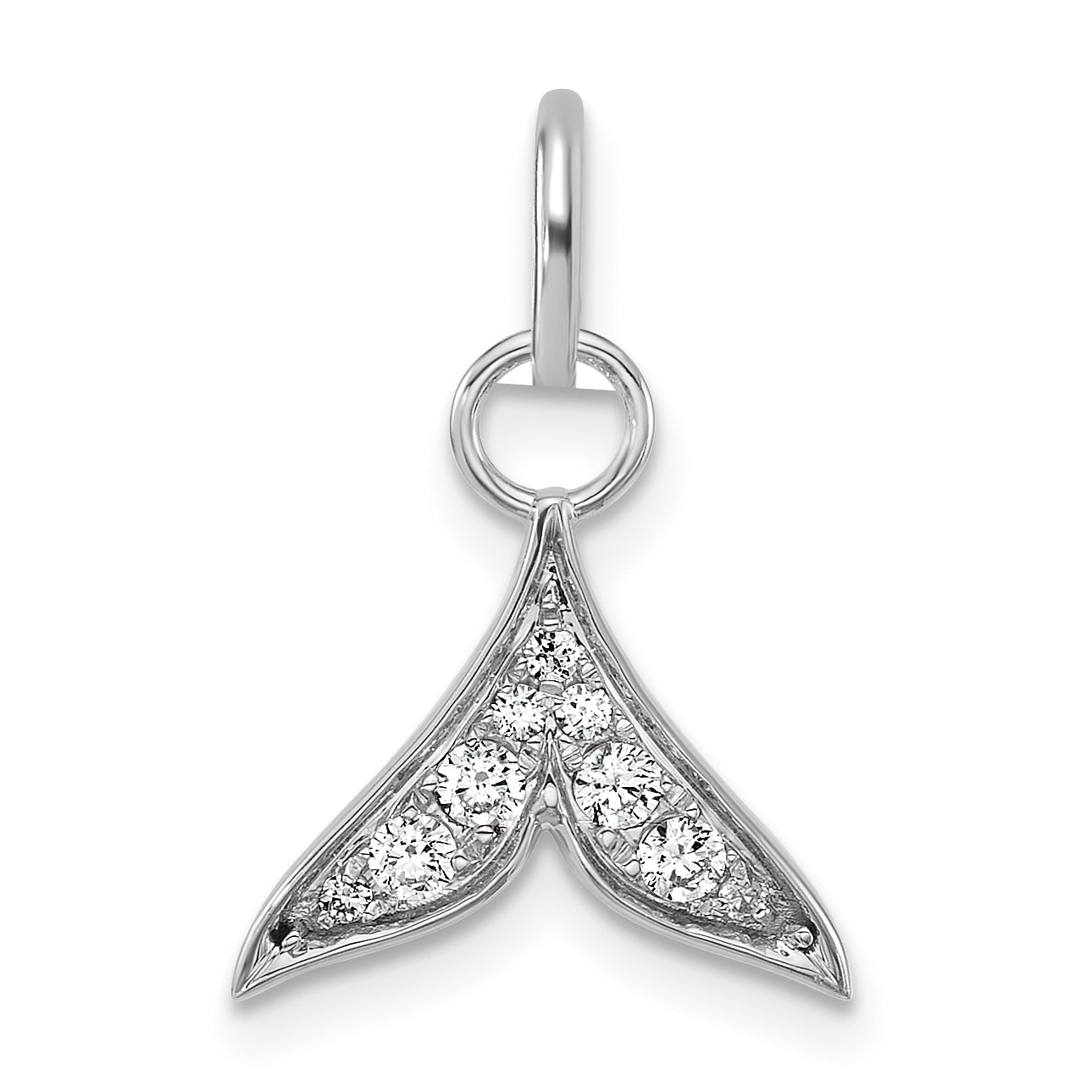 14K White Gold Polished Diamond Whale Tail Charm
