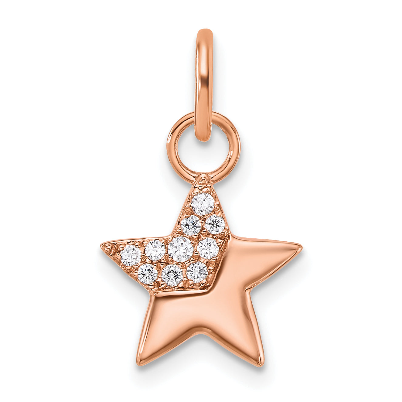 14K Rose Gold Polished Diamond Star Charm