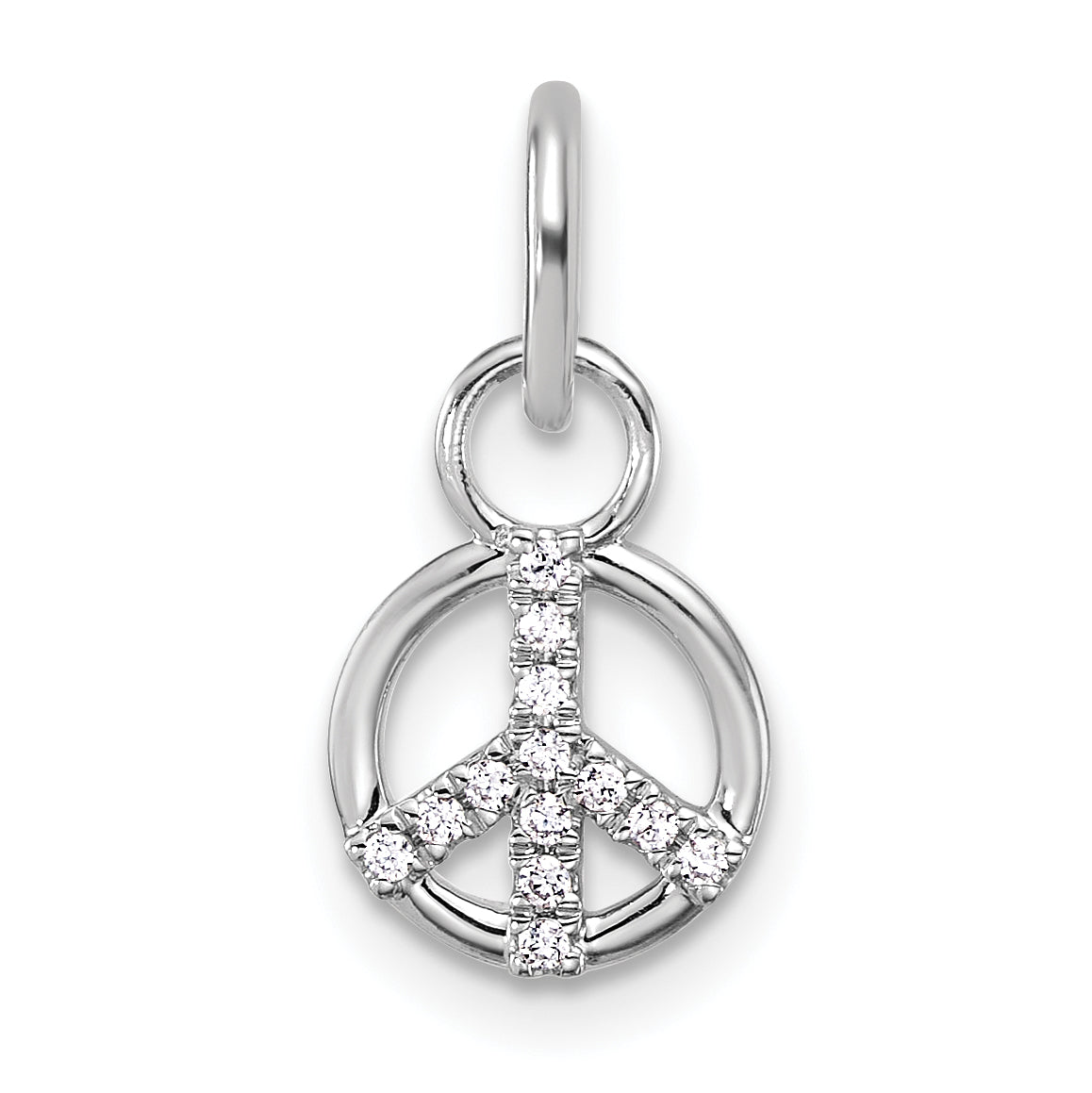 14K White Gold Polished Diamond Peace Sign Charm