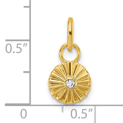 14K Polished and Grooved Diamond Circle Charm
