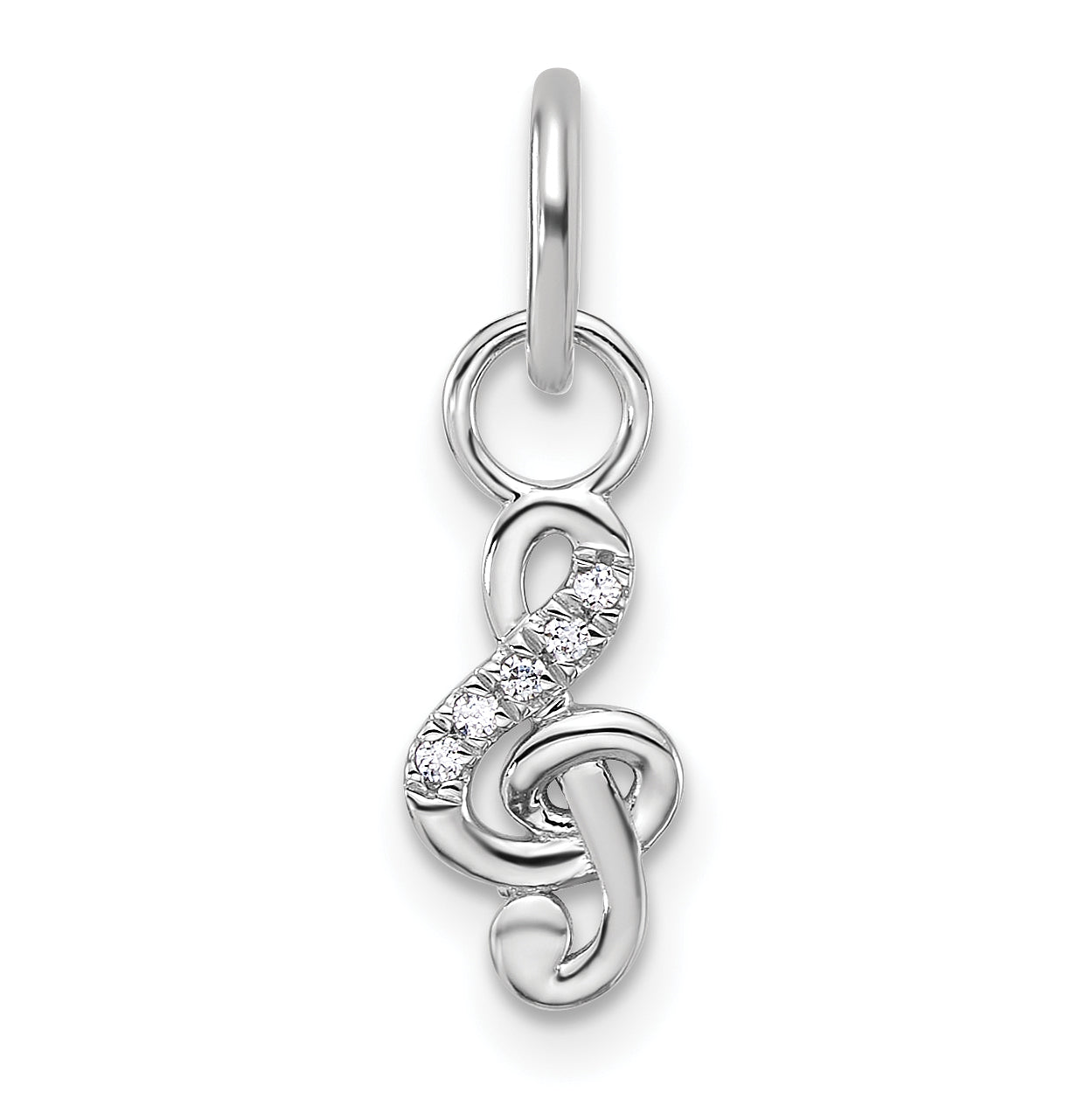 14K White Gold Polished Diamond Music Treble Clef Charm