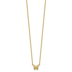 14K Polished 1/10 carat Diamond Butterfly 18 inch Necklace