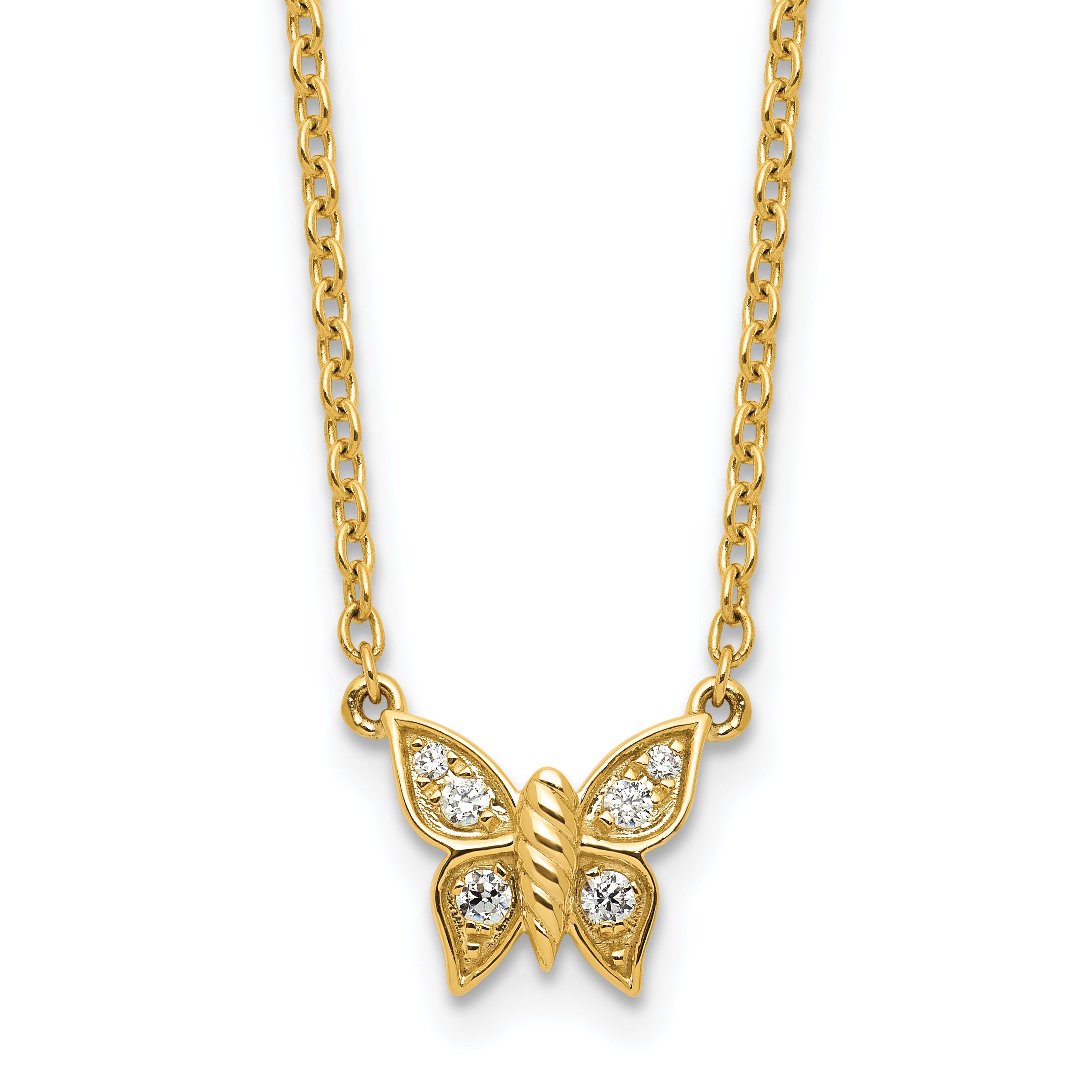 14K Polished 1/10 carat Diamond Butterfly 18 inch Necklace