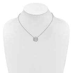 14K White Gold Polished 1/6 carat Diamond Circle with Waves 18 inch Necklace