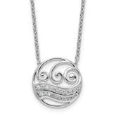 14K White Gold Polished 1/6 carat Diamond Circle with Waves 18 inch Necklace