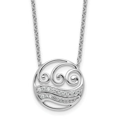 14K White Gold Polished 1/6 carat Diamond Circle with Waves 18 inch Necklace