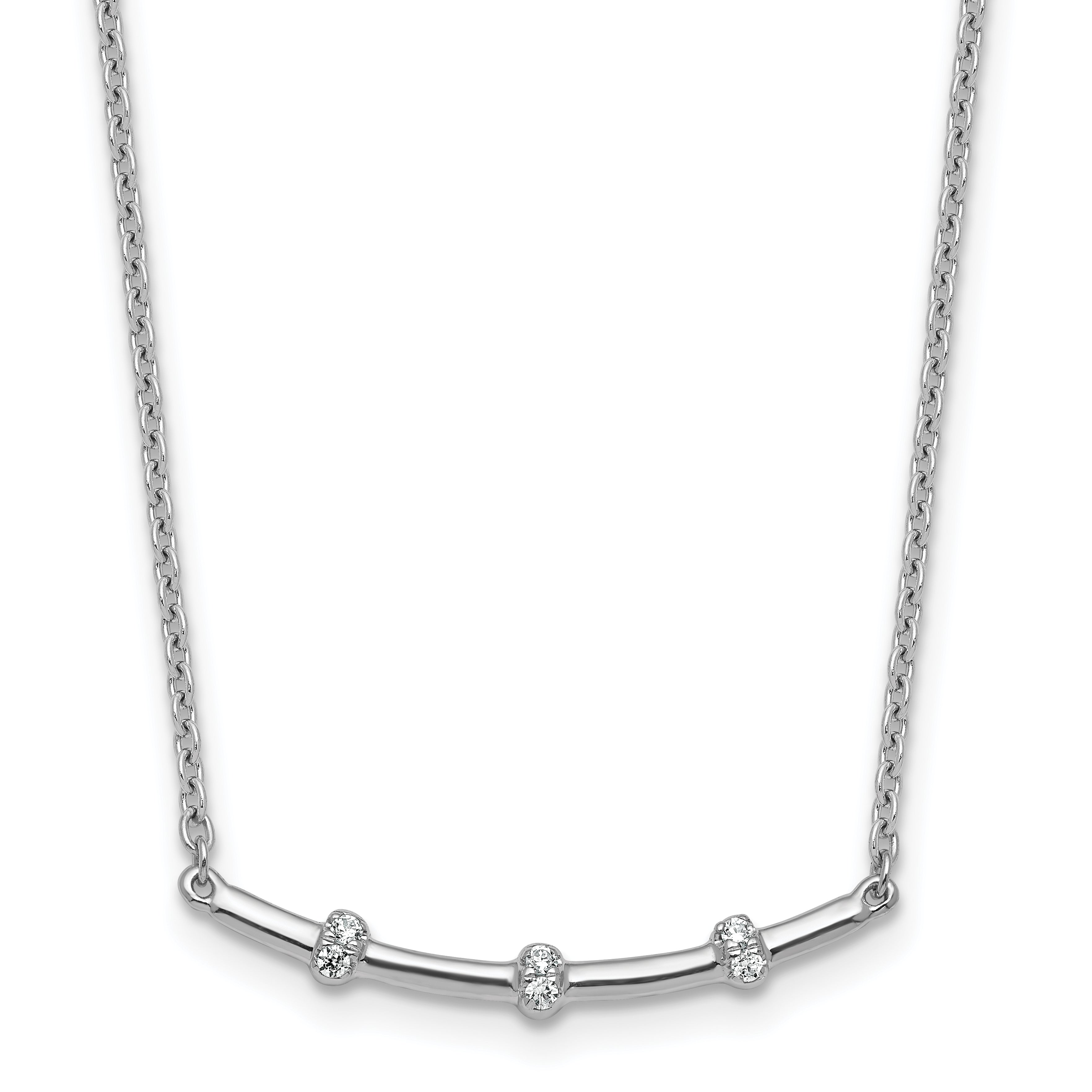 14K White Gold Polished 1/20 carat Diamond Curved Bar 18 inch Necklace