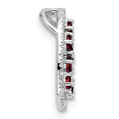 14K White Gold Polished Diamond and Garnet Heart Chain Slide