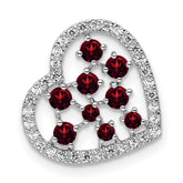 14K White Gold Polished Diamond and Garnet Heart Chain Slide
