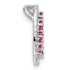 14K White Gold Polished Diamond and Pink Tourmaline Heart Chain Slide