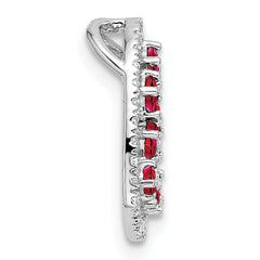 14K White Gold Polished Diamond and Ruby Heart Chain Slide