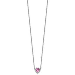 14kw 1/10 carat Lab Grown Diamond VS+ F+ and Genuine Pink Sapphire Complete 18 inch Heart Necklace