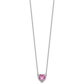 14kw 1/6 carat Lab Grown Diamond VS+ F+ and Genuine Pink Sapphire Complete 18 inch Heart Necklace