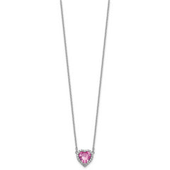 14kw 1/6 carat Lab Grown Diamond VS+ F+ and Genuine Pink Sapphire Complete 18 inch Heart Necklace