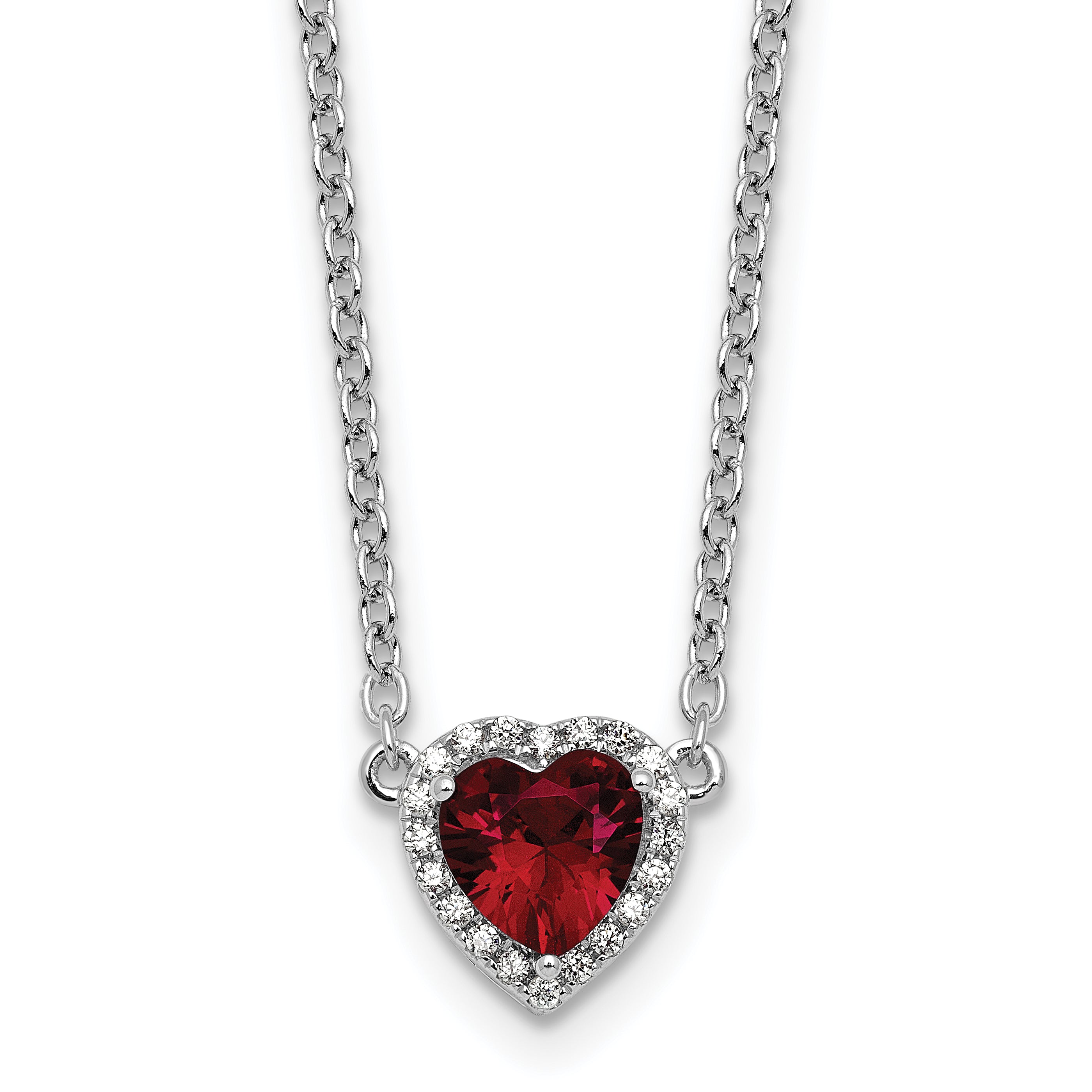 14kw 1/10 carat Lab Grown Diamond VS+ F+ and Genuine Ruby Complete 18 inch Heart Necklace