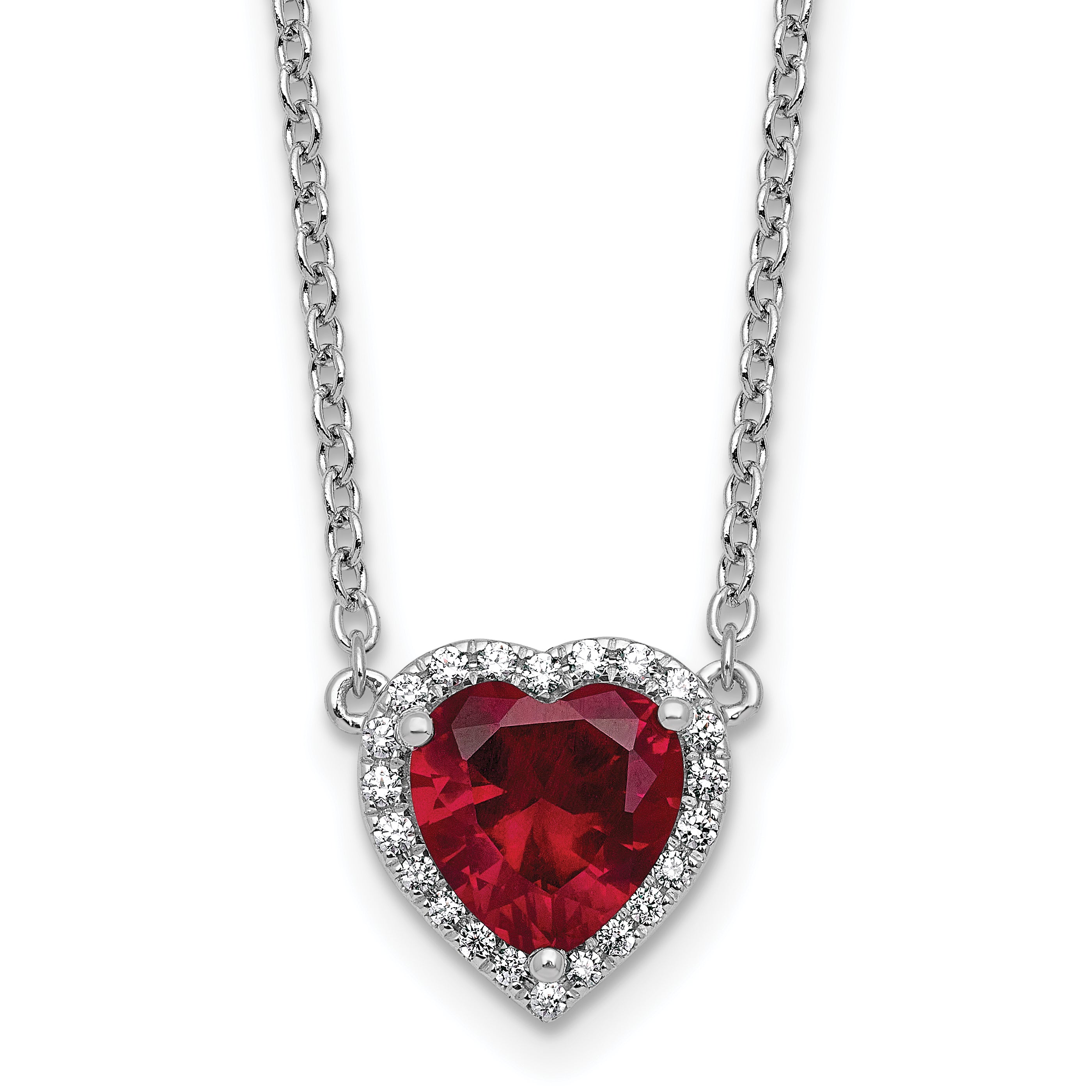 14kw 1/6 carat Lab Grown Diamond VS+ F+ and Genuine Ruby Complete 18 inch Heart Necklace